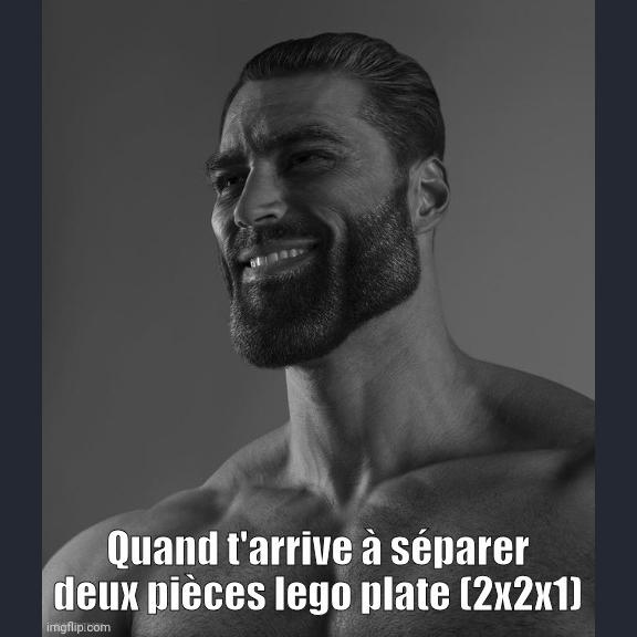 Mème Chad Quand t'arrive séparer deux pièces lego plate (2x2x1)