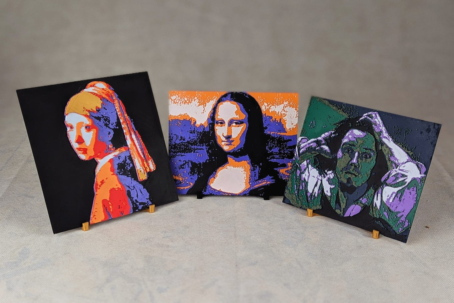 Photo 3d pixel art et pop art de la jeune fille à la perle, de la Mona Lisa et du Désespéré