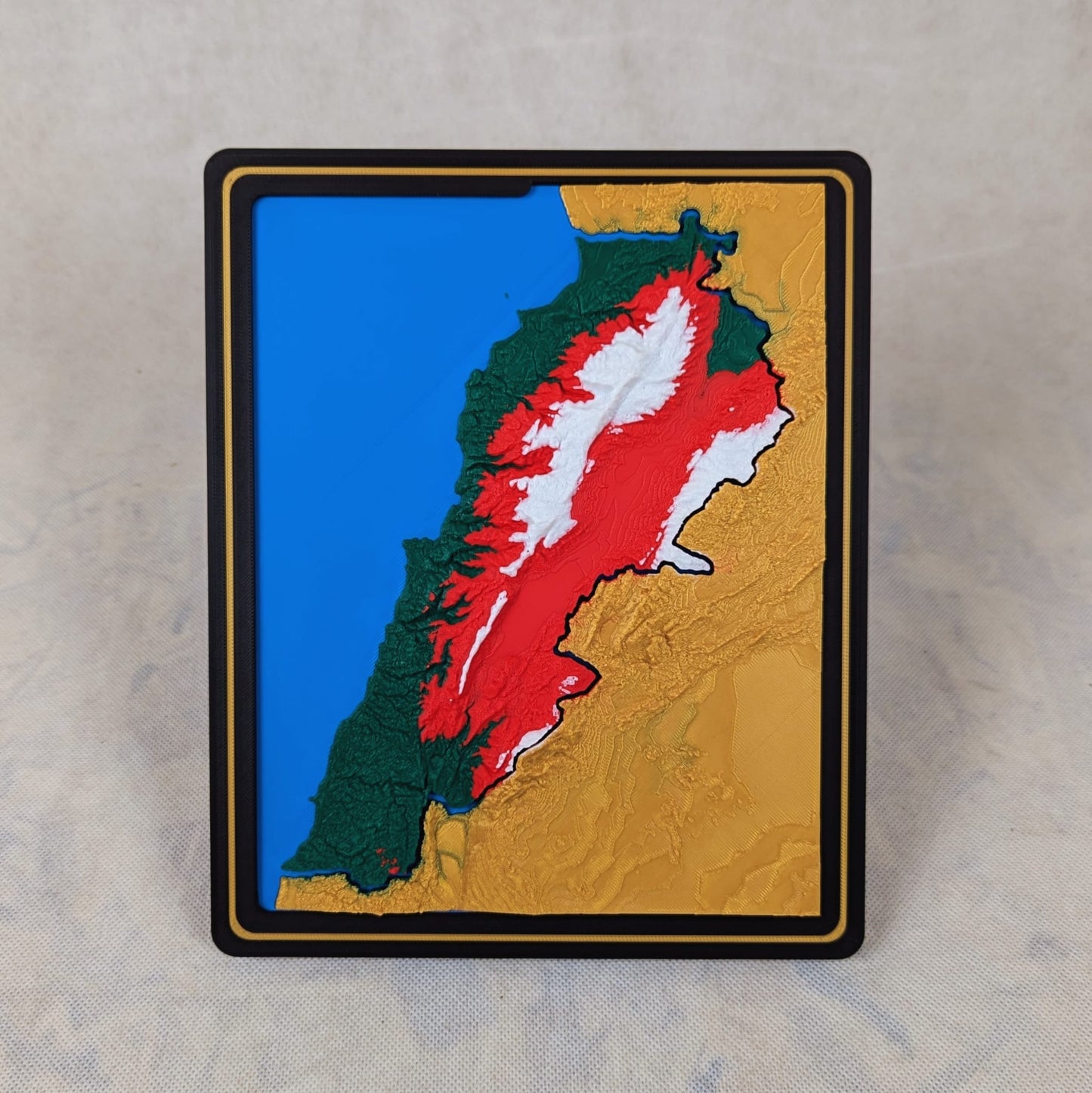 Carte topographique en relief du Liban et de ses frontières en impression 3d