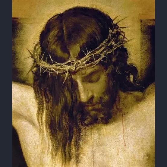 peinture du christ en croix gros plan sur son visage