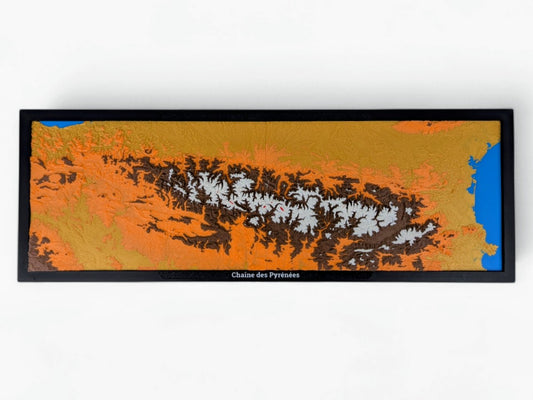 Pyrénées - Grand format - Carte topographique en relief 3D
